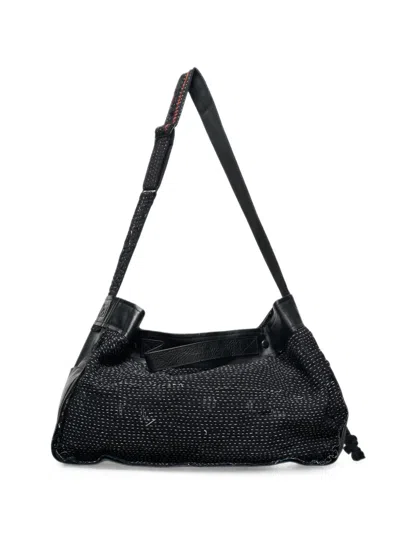 Y's X Faf Kantha Contrast-stitch Shoulder Bag In Black