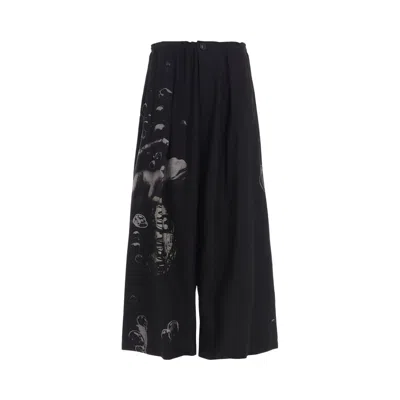 Pre-owned Y's Angel Print Dungaree Twill Front Pleated Wide Pants 'dark Grey' | Women's Size 1 In Gray