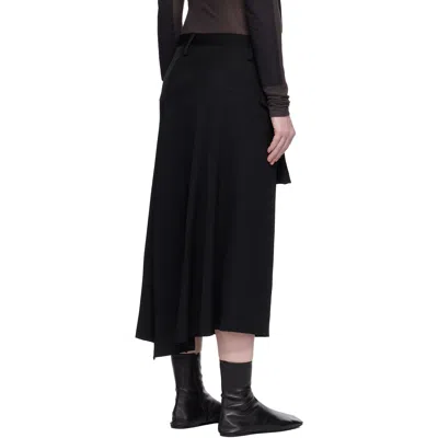 Y's Black Wool Gabardine Y Big Flap Skirt