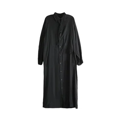 Pre-owned Y's Cupro Dungaree Twill Crochet Combination Shirt Dress 'black' | Women's Size 2