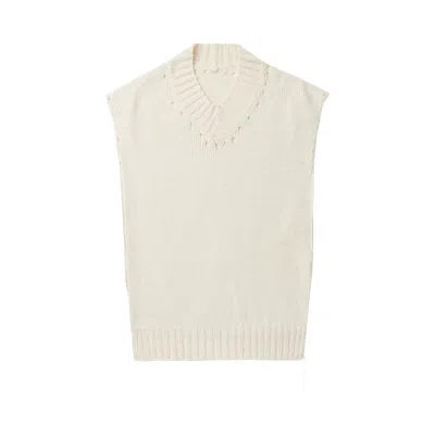 Pre-owned Y's Distressed V-neck Sleeveless Sweater 'off White' | Women's Size 2