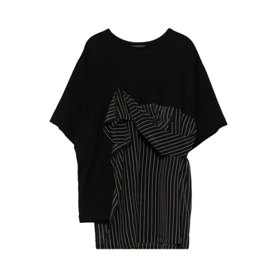 Pre-owned Y's Front Gathered Stripe T-shirt 'black' | Women's Size 2
