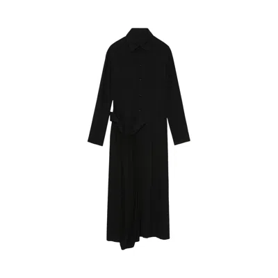 Pre-owned Y's Gauze Washer Right Gathered Dress 'black' | Women's Size 1