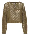 Y's Khaki Openwork Design Henry Wide Sleeve Sweater