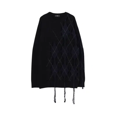 Pre-owned Y's Irregular Argyle Big Knitwear 'black' | Women's Size 2