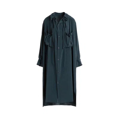 Pre-owned Y's Ko-gather Collar Dress 'blue/green' | Women's Size 2