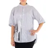 Y's Ladies Abstract-print U-tuck Collar Cotton Shirt In Blue