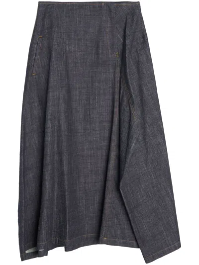 Y's Y-panel Tucked Midi Skirt In Blue