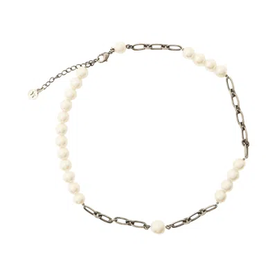 Pre-owned Y's Pearl And Chain Choker 'silver' | Women's Size Onesize