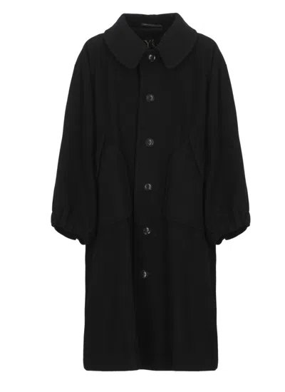 Y's Relaxed-fit Wool Coat With Classic Collar In Black