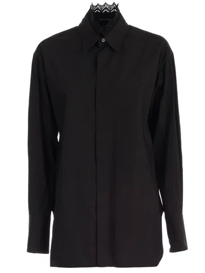 Y's Shirt L/s Collar Lace In Black