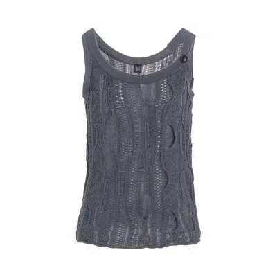 Pre-owned Y's Solid Knit Arranged Strap Tank Top 'blue' | Women's Size 2
