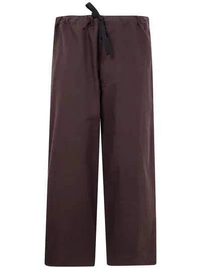 Y's Straight String Twill Trousers In Brown