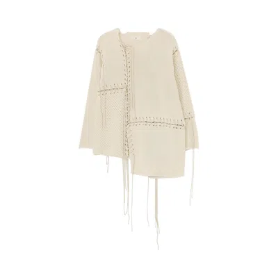 Pre-owned Y's Tuck Jersey Lace Up Long Pullover 'off White' | Women's Size 2
