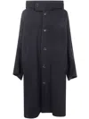 Y's Hooded Button-down Wool Coat In Gray