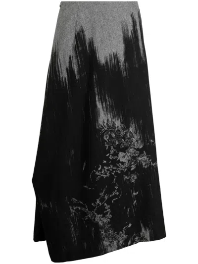 Y'S Y-PANELLED TUCK FLARE SK,YU.S04.129 2 DARK GREY