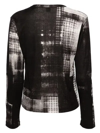 Y's Abstract-print Fine-knit Jumper In Black