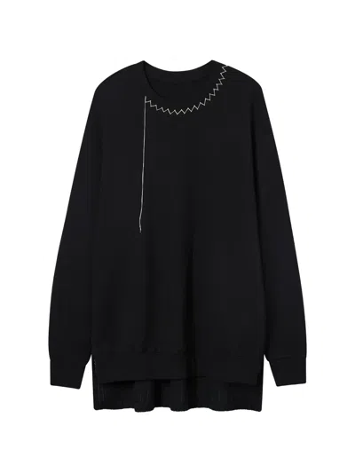 Y's Zigzag-topstitch Sweatshirt In Black