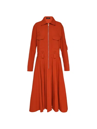Y's Zip-up Flared Midi Dress In Orange