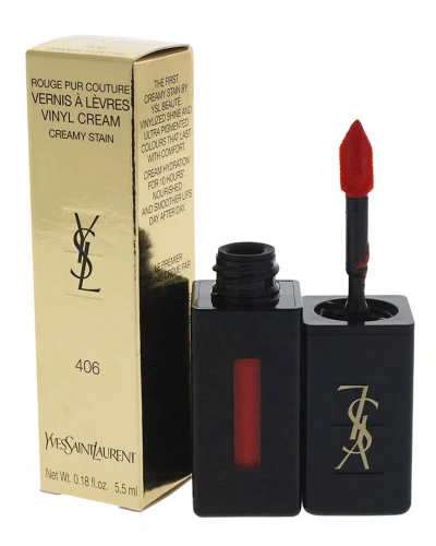 Ysl Beauty Ysl 0.18oz 402 Rouge Remix Rouge Pur Couture Vernis A Levres Vinyl Cream In White
