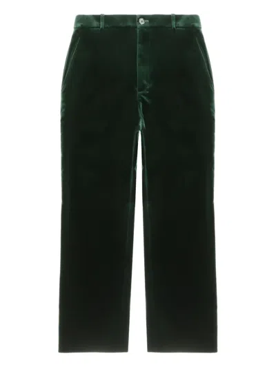 Ysl Button Velvet Trousers In Green
