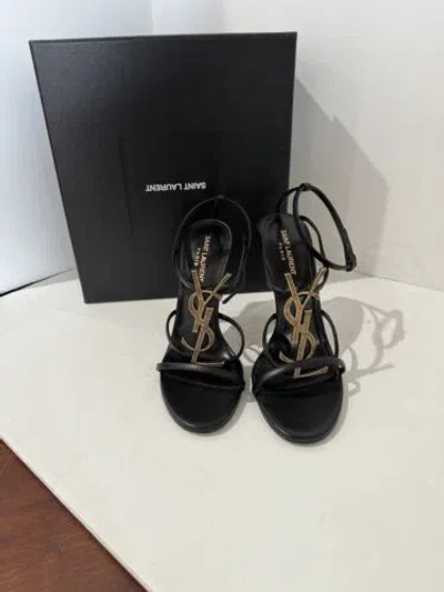 Pre-owned Ysl Cassandra High Heel Sandals Sz 38 & 40 In Black
