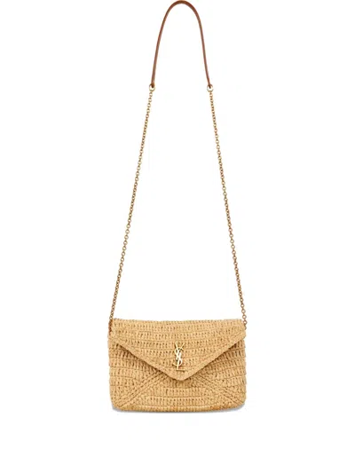 Ysl Cassandre Woven Logo Cross Body Bag In Neutral
