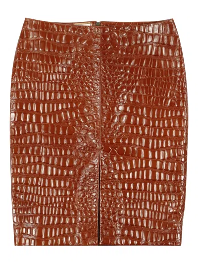 Ysl Crocodile Effect Mini Skirt In Brown