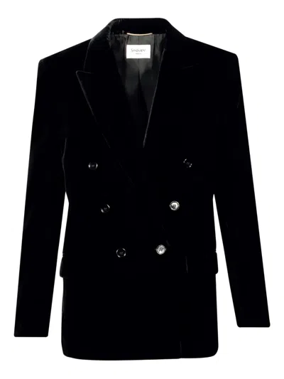Ysl Double-breasted Jacket In Black