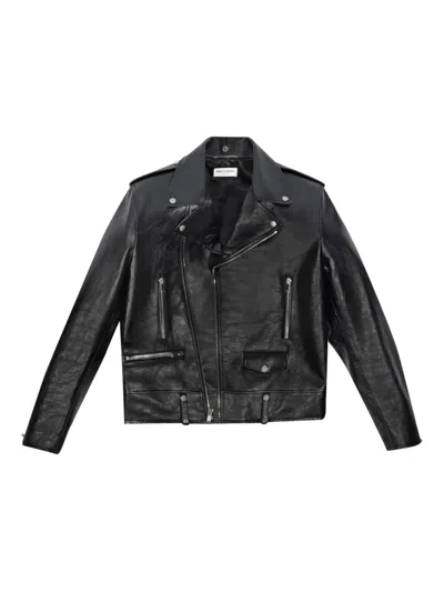 Ysl Epaulettes Zip Biker Jacket In Black