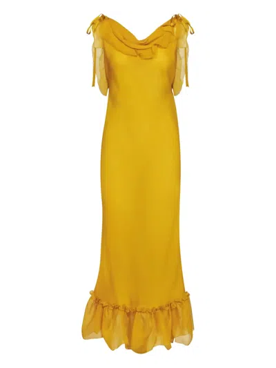 Ysl Ruffled Maxi Dress In Yellow