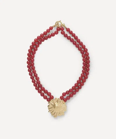 Ysso 18ct-24ct Gold Plated Red Jade Sun Necklace