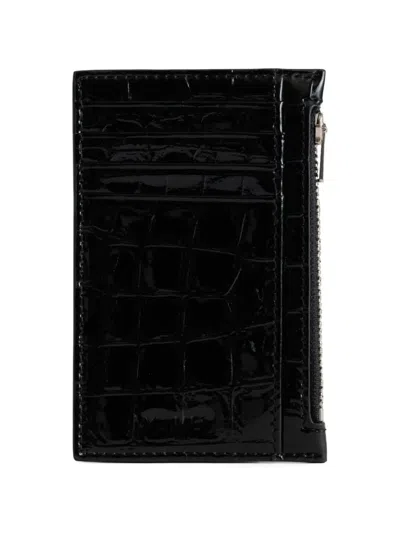 Yu Mei Frank Crocodile-embossed Leather Cardholder In Black