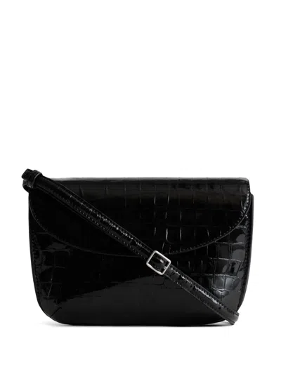 Yu Mei Keriana Crocodile-embossed Leather Crossbody Bagbag In Black
