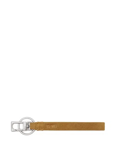 Yu Mei Key Logo-debossed Suede Keyring In Brown