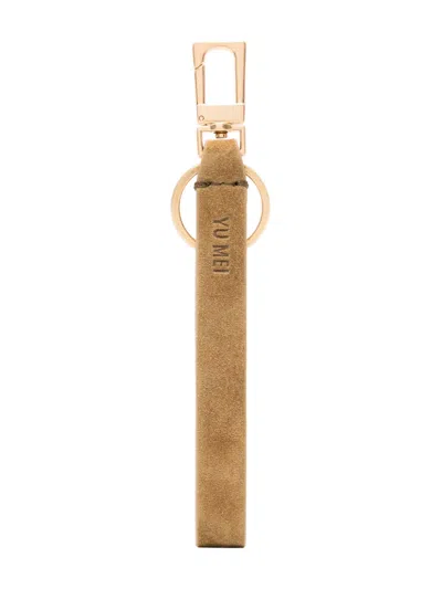 Yu Mei Logo-debossed Suede Keyring In Brown