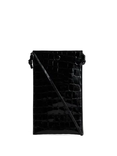 Yu Mei Luci Crocodile-embossed Leather Crossbody Bag In Black