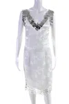 Yue Qi Qi Womens V Neck Laser Cut Dress White In White