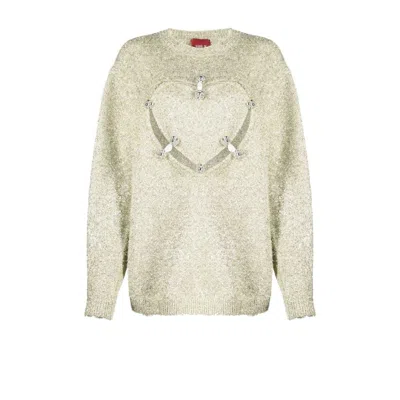 Yueqi Qi Green Heart Cut-out Sweater