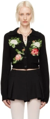 Yuhan Wang Black Rose Intarsia Cardigan In Black