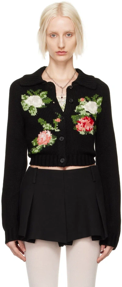 Yuhan Wang Black Rose Intarsia Cardigan