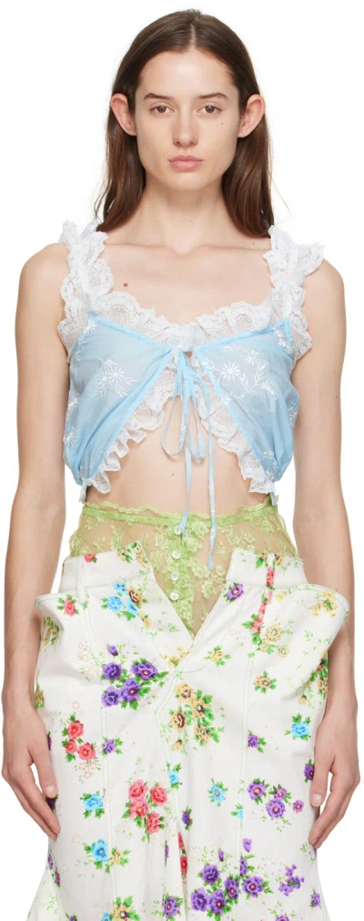 Yuhan Wang Blue Ruffled Camisole In Blue/white