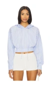 Yuhan Wang Blue Stripe Hoodie Top In Blue