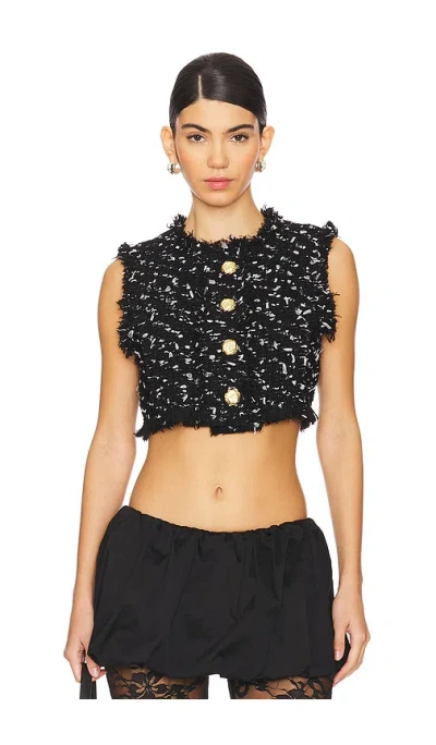 Yuhan Wang Brass Buttoned Tweed Waistcoat In Black