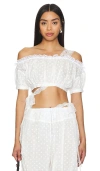 YUHAN WANG EMBROIDERED RUCHED CROP TOP