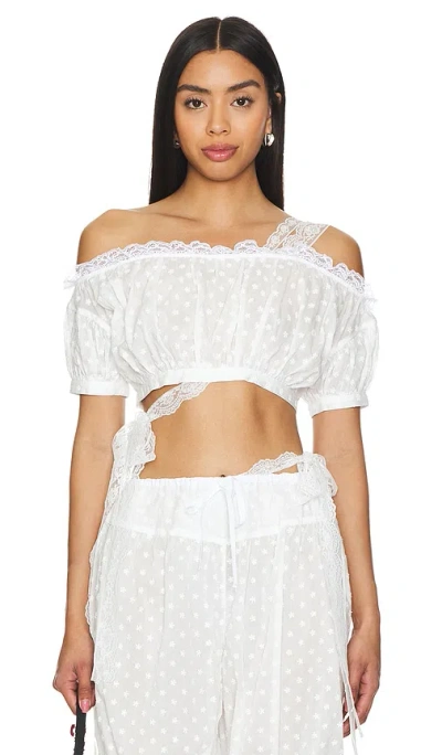 Yuhan Wang Embroidered Ruched Crop Top In 白色