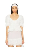 Yuhan Wang Floral Embroidered Short Sleeve Blouse In White