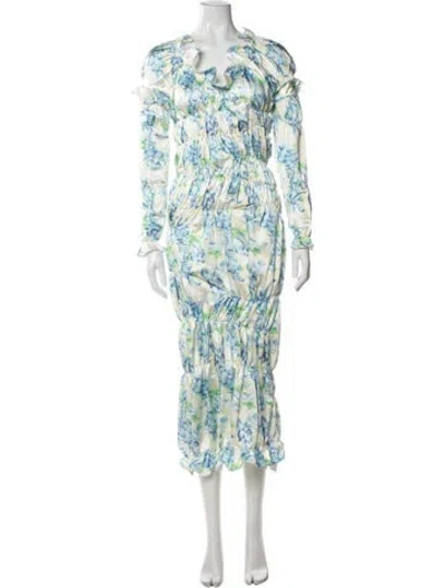 Pre-owned Yuhan Wang Floral Print Long Dress In Blue