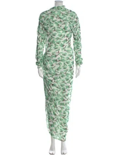 Pre-owned Yuhan Wang Floral Print Long Dress In Green