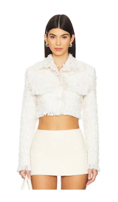 Yuhan Wang Frayed Tweed Jacket In White